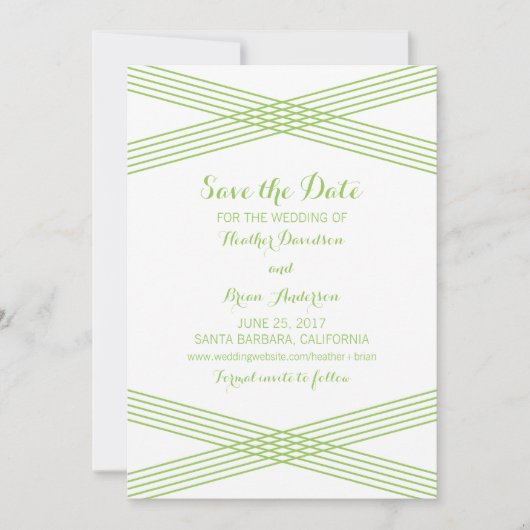 グリーンモダンデコ日付の保存招待状 セーブザデート (正面)