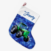 グリーンモダントラクターブルー ラージクリスマスストッキング (正面 (吊り時))