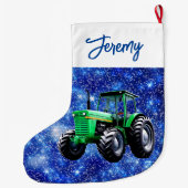 グリーンモダントラクターブルー ラージクリスマスストッキング (裏面)