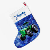 グリーンモダントラクターブルー ラージクリスマスストッキング (裏面 (吊り時))