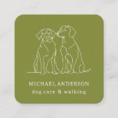 グリーンモダンドッグ歩くドッグウォーカーペットシッター スクエア名刺 (正面)