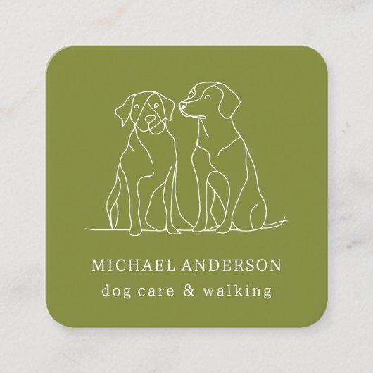グリーンモダンドッグ歩くドッグウォーカーペットシッター スクエア名刺 (正面)