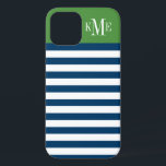 グリーンモダンネイビーストライプズカスタムモノグラム iPhone 12ケース<br><div class="desc">あなたのiphoneをドレスアップし保護て、あなたの最初のミドルネームのイニシャルとセリフフォントでシンプルは、とパタスタイリッシューンデザインを使用して。濃いネイビーブルーと白い横向きストライプのは、オリーブグリーンの色ブロックの背景と対照的である。</div>