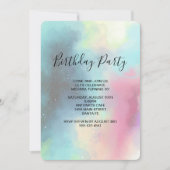 グリーンモダンネブラアレーウォーター色誕生日 招待状 (正面)