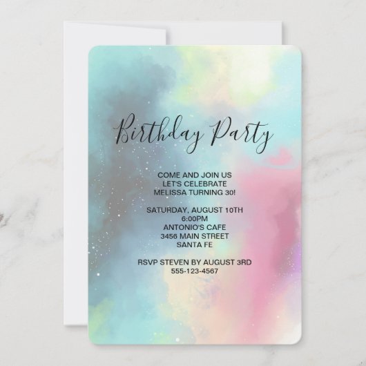 グリーンモダンネブラアレーウォーター色誕生日 招待状 (正面)