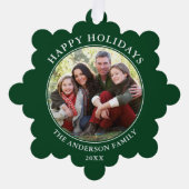 グリーンモダンハッピーホリデー写真 オーナメントカード (正面)
