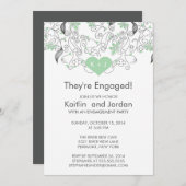 グリーンモダンハート(フラワー付き)婚約パーティ 招待状 (正面/裏面)