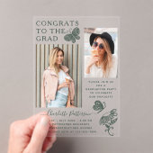 グリーンモダンバタフライ写真卒業パーティー アクリル招待状 (インサイチュ (ポータブル))