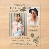 グリーンモダンバタフライ写真卒業パーティー アクリル招待状 (正面)