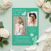 グリーンモダンバタフライ写真卒業パーティー アクリル招待状