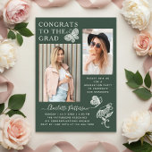 グリーンモダンバタフライ写真卒業パーティー アクリル招待状