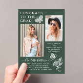 グリーンモダンバタフライ写真卒業パーティー アクリル招待状 (インサイチュ (ポータブル))