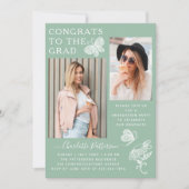 グリーンモダンバタフライ写真卒業パーティー 招待状 (正面)