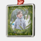 グリーンモダンパインリースオーバーレイ写真 メタルオーナメント (左)