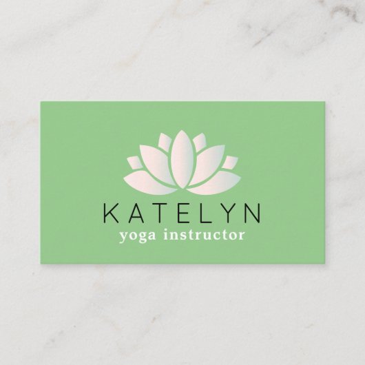 グリーンモダンパステルロータスアイコンヨガインストラクター 名刺 (正面)