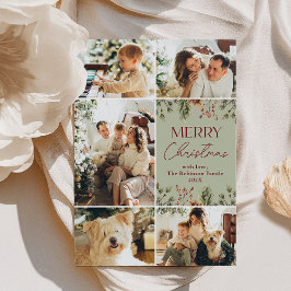 グリーンモダンパステル5フォトクリスマスカード シーズンカード