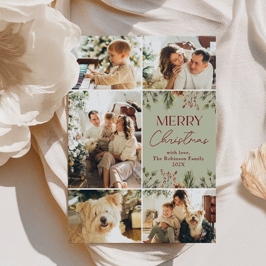 グリーンモダンパステル5フォトクリスマスカード シーズンカード
