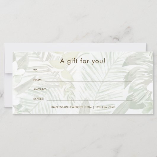 グリーンモダンパームプリントギフト券 (裏面)