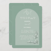 グリーンモダンヒュスアーチ結婚式招待状 招待状 (正面/裏面)