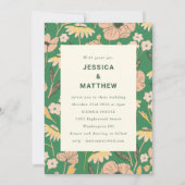 グリーンモダンピンクサマーガーデンフローラ結婚ズ 招待状 (正面)