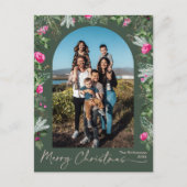 グリーンモダンピンク植物性アーチメリークリスマス ポストカード (正面)