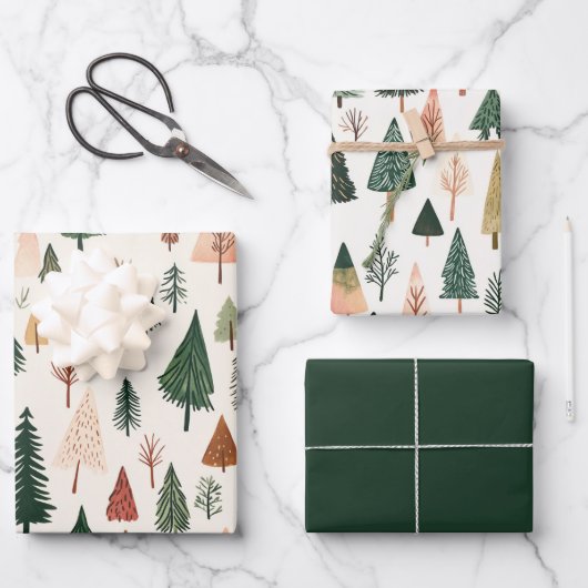 グリーンモダンピンク金ゴールドクリスマスツリー ラッピングペーパーシート (正面)