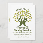 グリーンモダンファミリー懇親会ファミリーツリー 招待状 (正面/裏面)