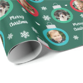 グリーンモダンフォトオーナメントカスタムクリスマス ラッピングペーパー (ロールコーナー)