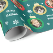 グリーンモダンフォトオーナメントカスタムクリスマス ラッピングペーパー (ロールコーナー)