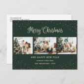 グリーンモダンフォトコラージュメリークリスマス シーズンポストカード (正面/裏面)