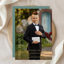 グリーンモダンフォトボーイ第1コミュニオン金ゴールド 箔招待状