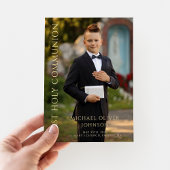 グリーンモダンフォトボーイ第1コミュニオン金ゴールド 箔招待状