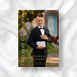 グリーンモダンフォトボーイ第1コミュニオン金ゴールド 箔招待状