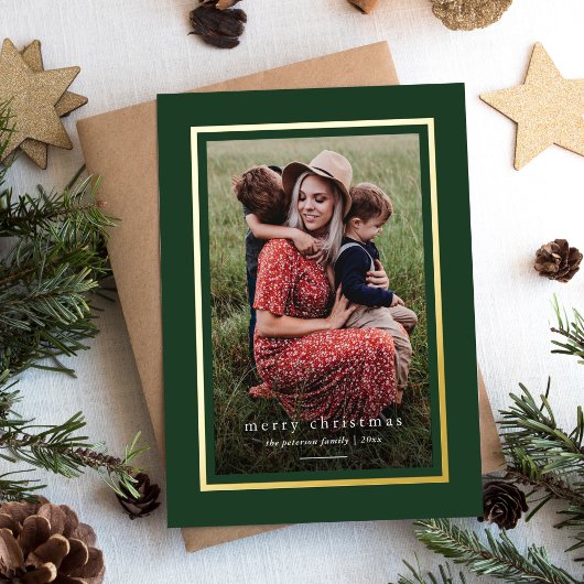 グリーンモダンフレエレガントームシンプルメリークリスマス 箔シーズンカード