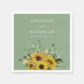 グリーンモダンフローラひまわり結婚の スタンダードカクテルナプキン (正面)