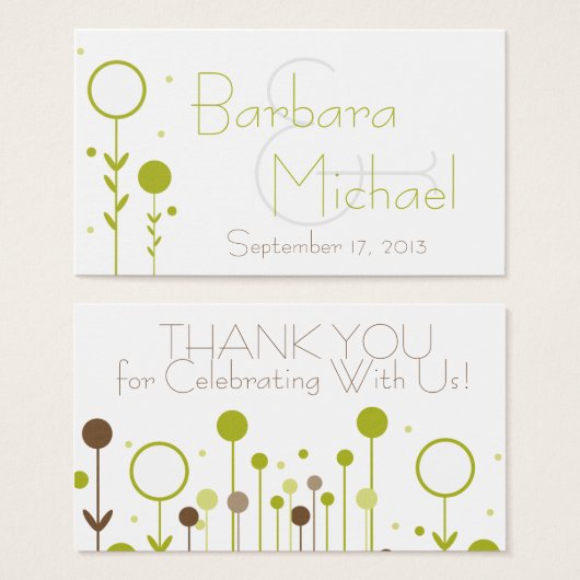 グリーンモダンフローラドシンプルット結婚式の引き出物ラベル (正面&裏面)