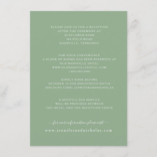 グリーンモダンフローラバラ結婚ズ エンクロージャーカード (裏面)