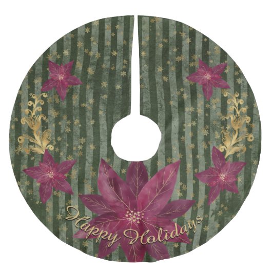 グリーンモダンフローラポインセチア個人メッセージ ブラッシュドポリエステルツリースカート (正面)