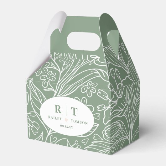 グリーンモダンフローラモノグラムサンキュー結婚ズ フェイバーボックス (正面サイド)