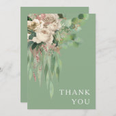グリーンモダンフローラ牡丹結婚ズ サンキューカード (正面/裏面)