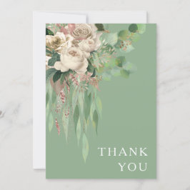 グリーンモダンフローラ牡丹結婚ズ サンキューカード