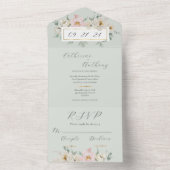 グリーンモダンフローラ金ゴールド結婚 オールインワン招待状 (内側)