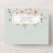 グリーンモダンフローラ金ゴールド結婚 オールインワン招待状 (裏面)