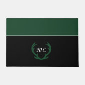 グリーンモダンブラックディアー〔雄ジカの〕枝角モノグラム ドアマット (正面)