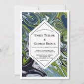 グリーンモダンブルーアーストーン抽象芸術アー結婚ト 招待状 (正面)