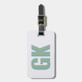 グリーンモダンブルーシャドウモノグラムイニシャルガーリー ラゲッジタグ (正面縦)