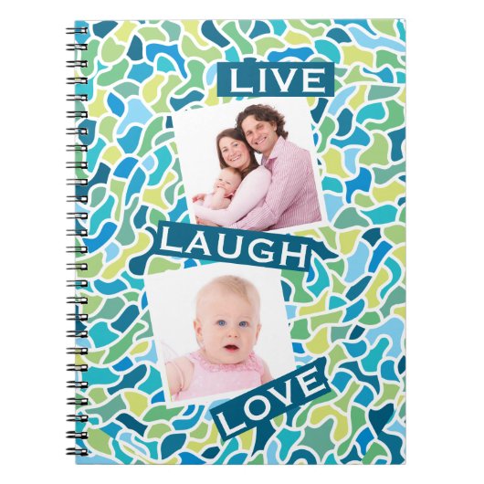 グリーンモダンブルーモザイクカスタム引用文 ノートブック (正面)