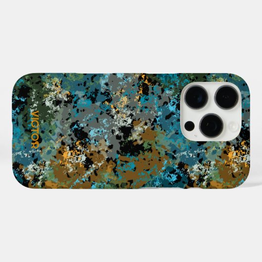 グリーンモダンブルー迷彩柄アーミー男らし名前をカスタムする Case-Mate iPhoneケース (裏面 (横))