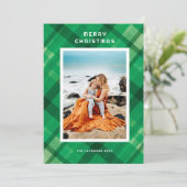 グリーンモダンプレイドメリークリスマスデザイン シーズンカード (スタンド正面)