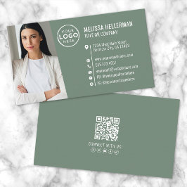 グリーンモダンプロフェッショナルQRコード写真ロゴ 名刺